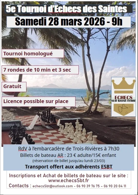 Flyer tournoi d'échecs Les Saintes 2026